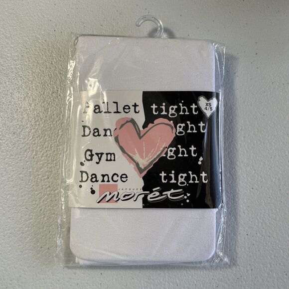 Jacques Moret Girls Ballet Dance Gym Basic Footed Tight Size XS (4/5) White - Picture 1 of 2